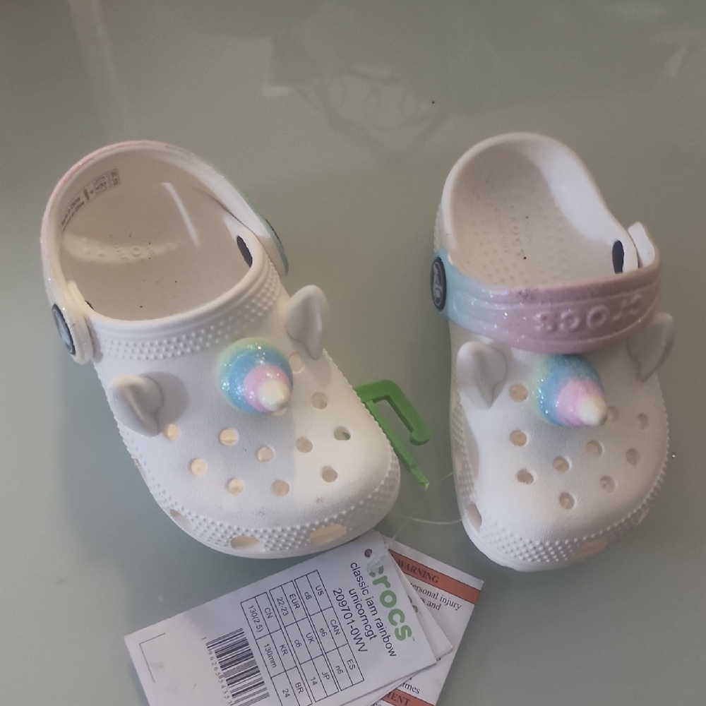 CROCS White and Pink Slippers with Heart Accents